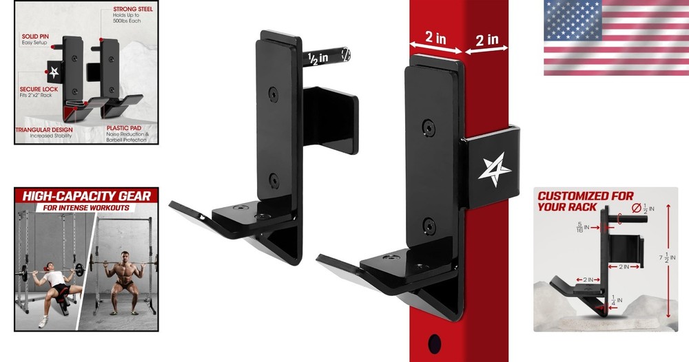 Steel Power Rack J-Hooks with Plastic Padding – Secure Barbell Holders