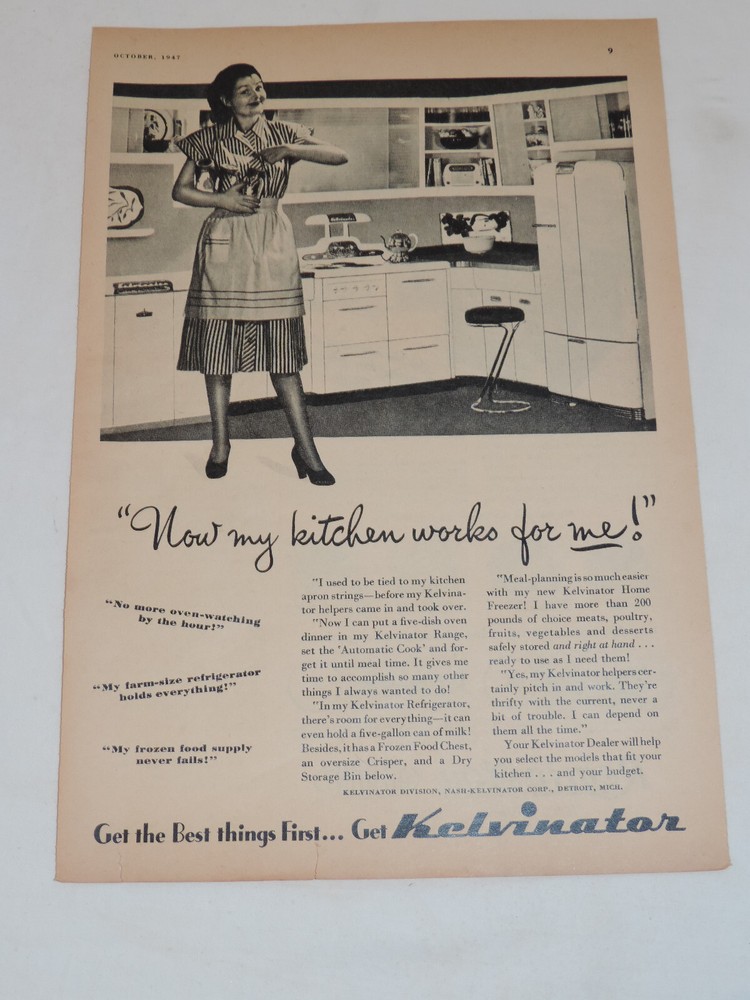1947 KELVINATOR Kitchen Appliances Full Page BLACK & WHITE Print Advertisement