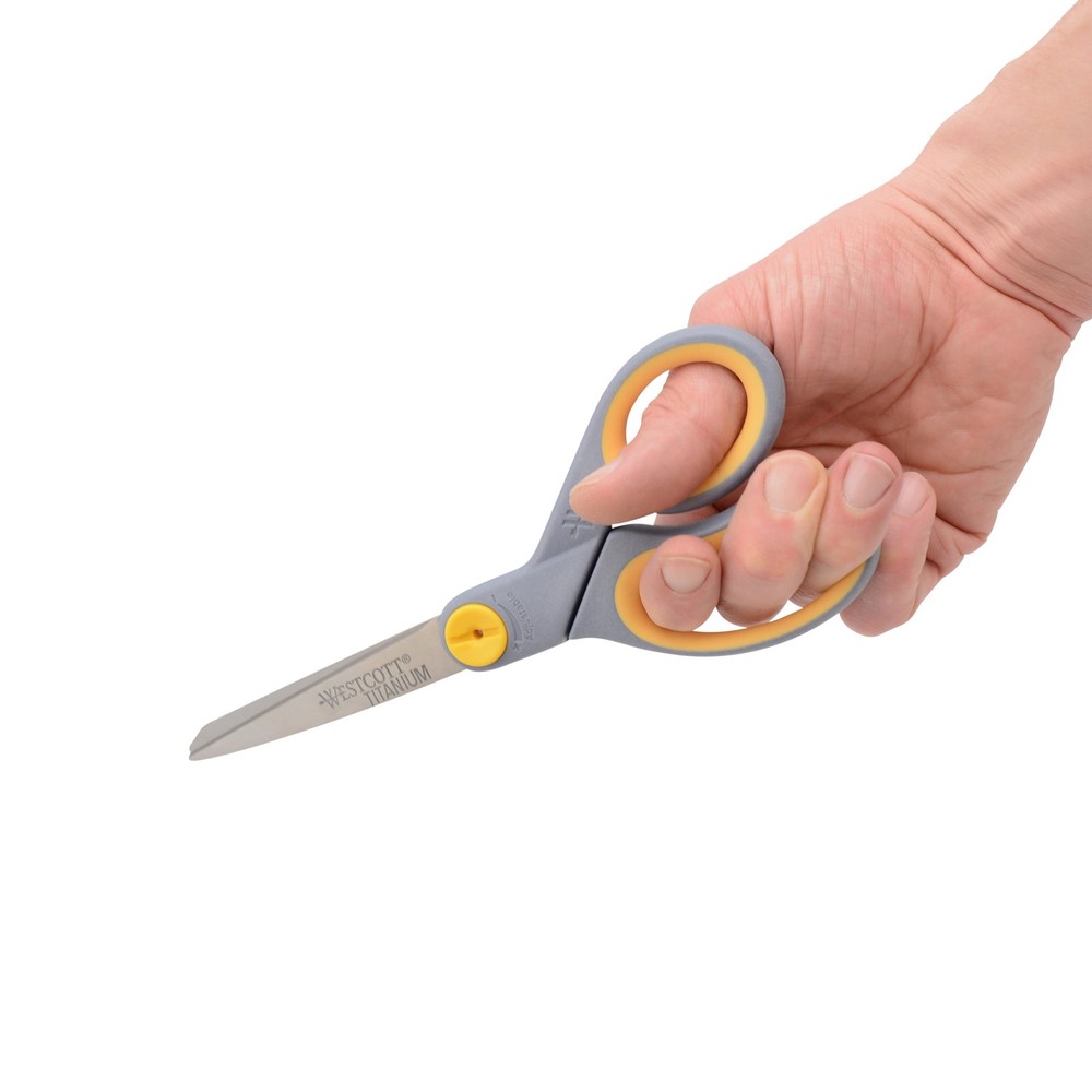 Westcott Titanium Bonded Adjustable Glide Scissors, 8", Grey & Yellow