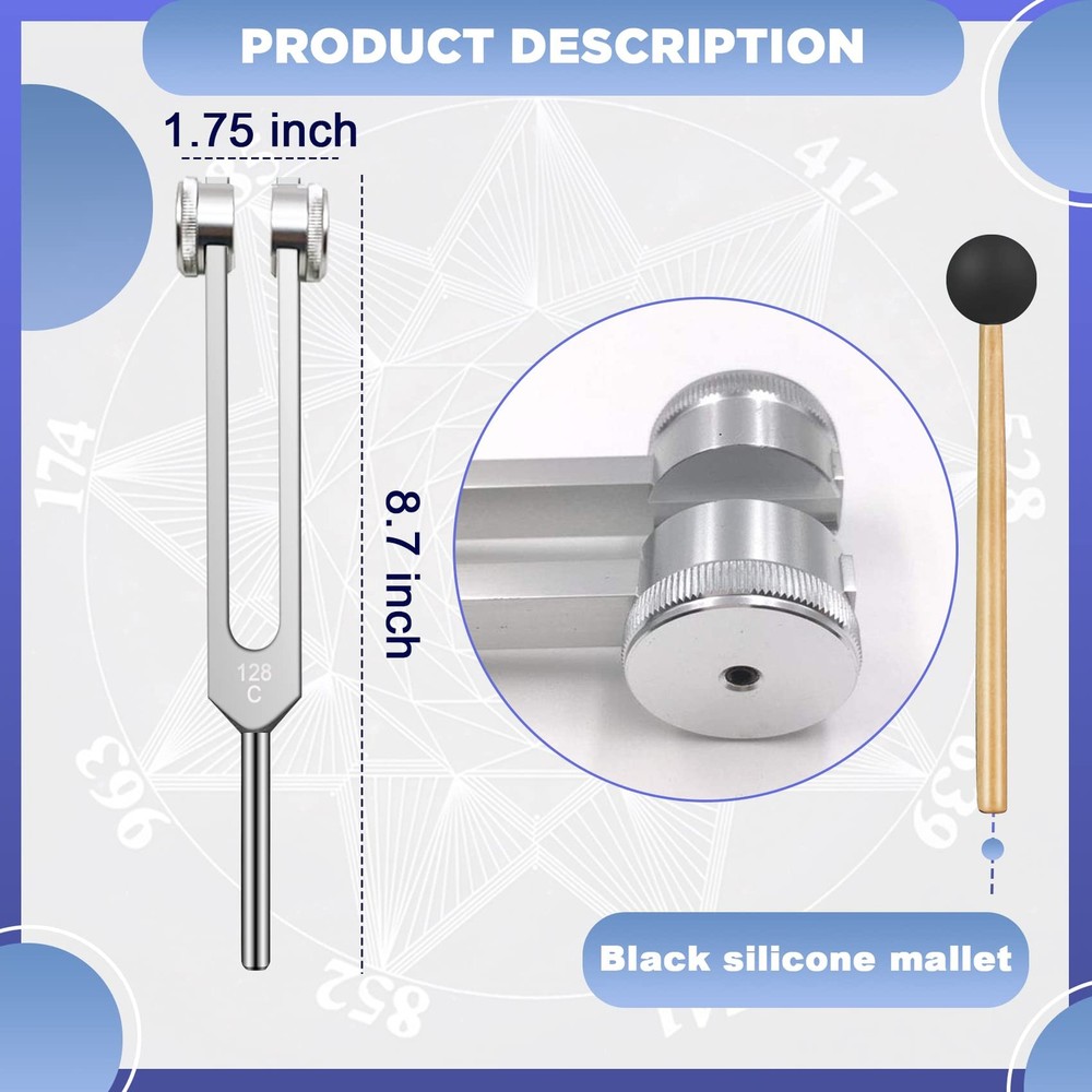 128 Hz Tuning Fork with Silicone Hammer & Case - Clinical Grade