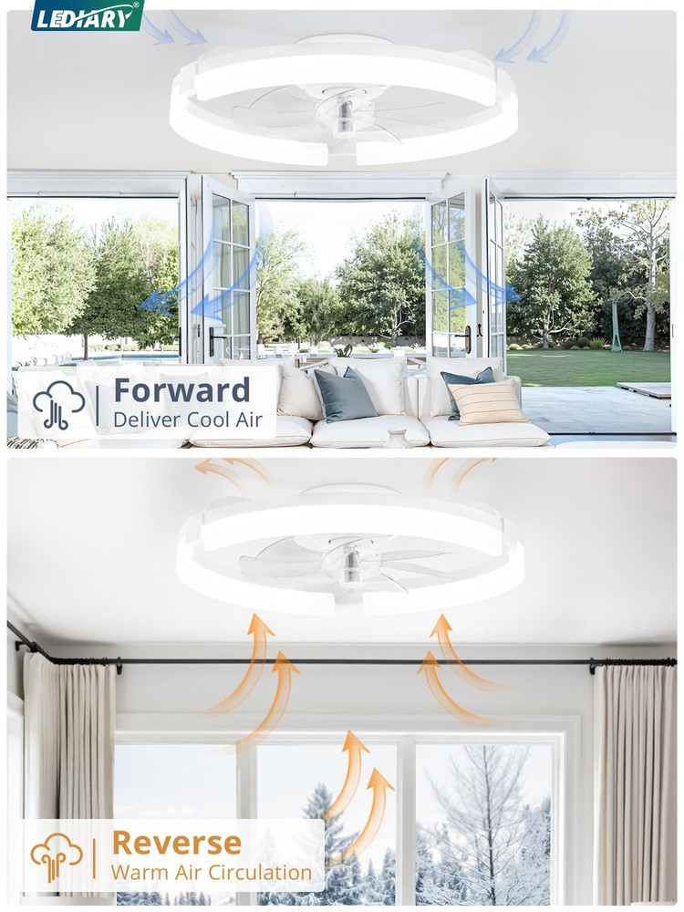20" Ceiling Fans with Lights and Remote, Modern Low Profile Ceiling Fan, 3 CC...