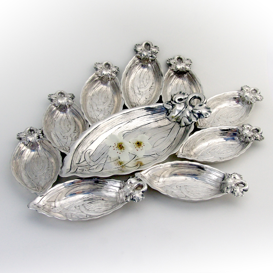 Iris Serving Dish And Iris Cup Place Card Holder Set Sterling Gorham 1900
