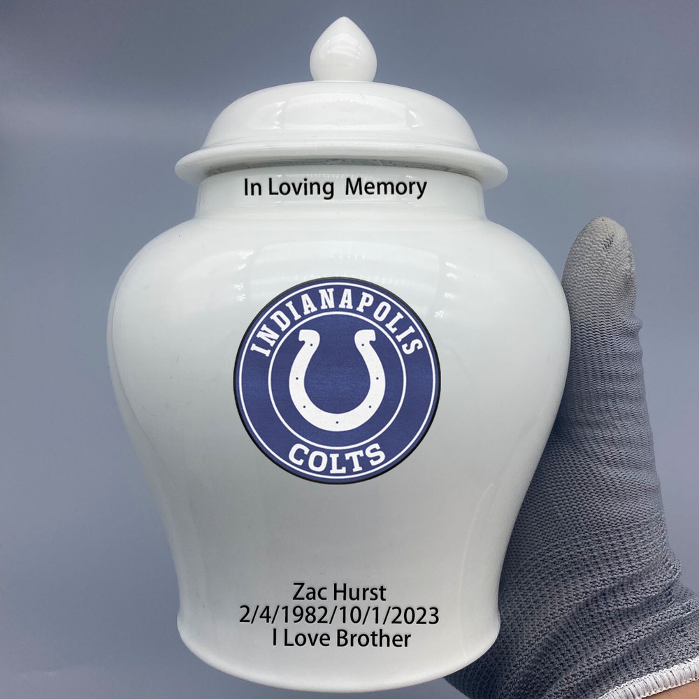 Ceramic Medium Urn for Indianapolis Colts Football Theme, Custom Text
