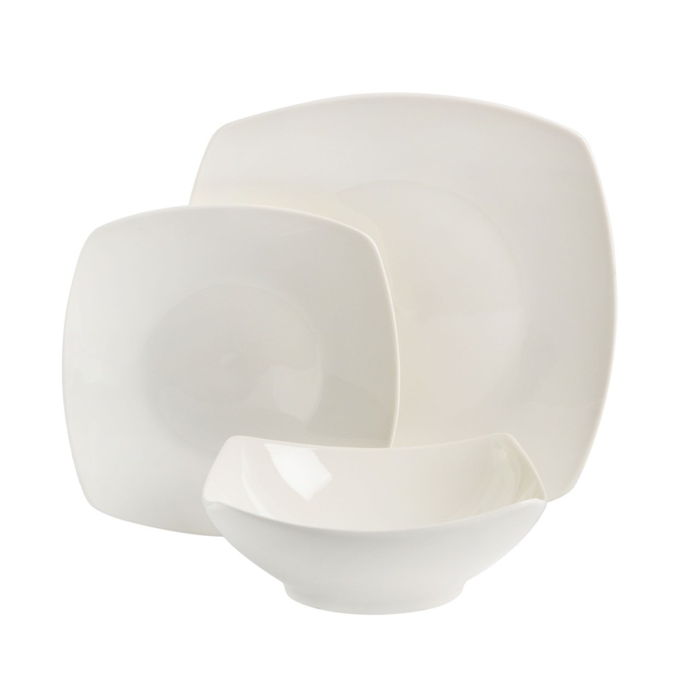 Everyday Square White Stoneware Dinnerware Set 12-Piece