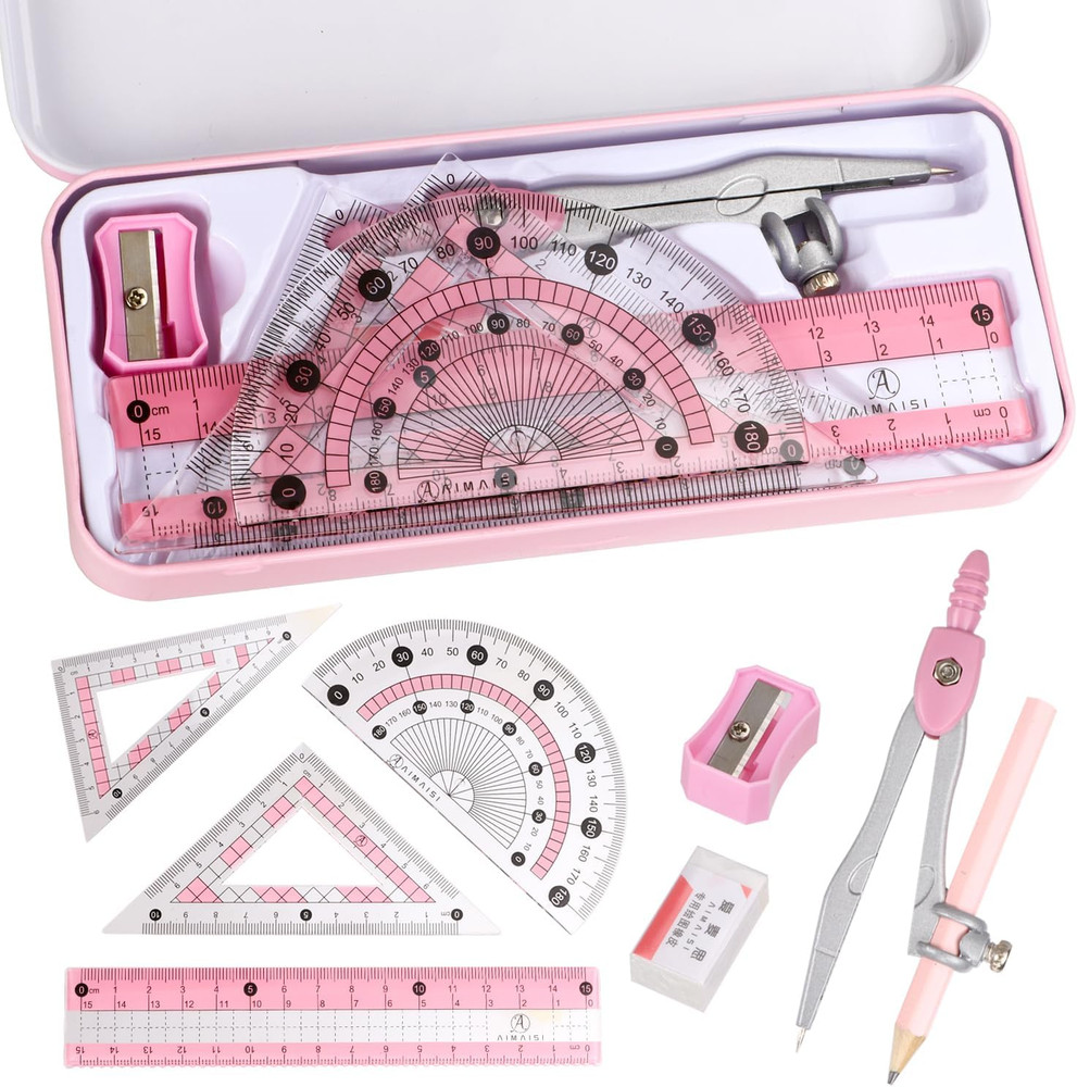 Compass Geometry Tool Protractor and Compass Set with Metal Box Drawing Compass