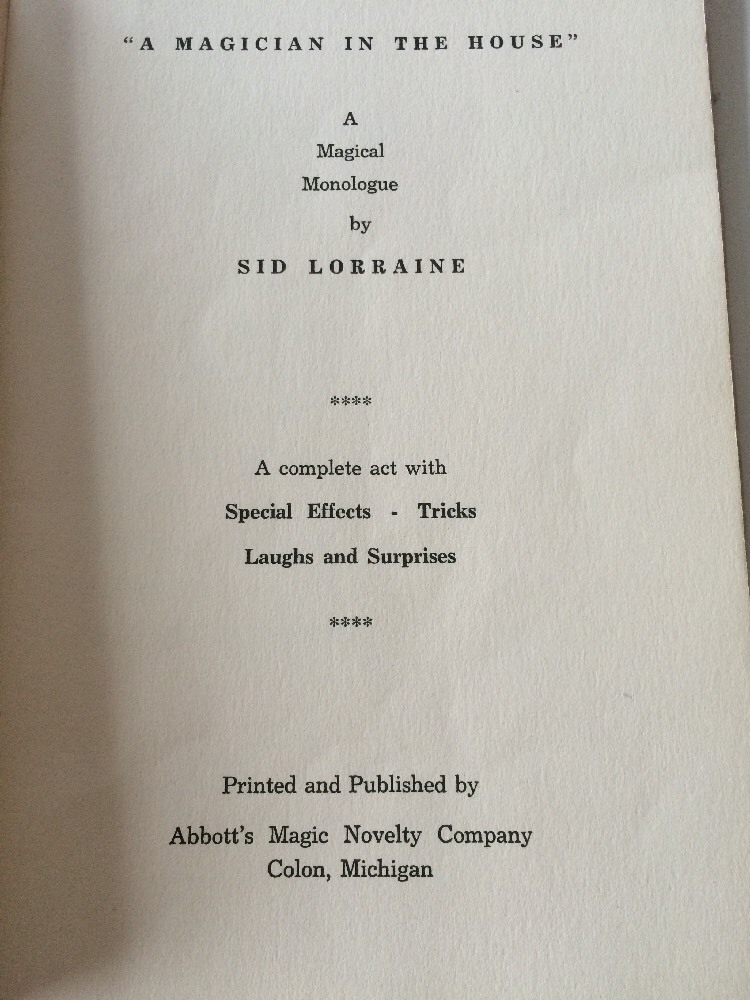 Vintage Magician Magic In House Sid Lorraine Herb Runge