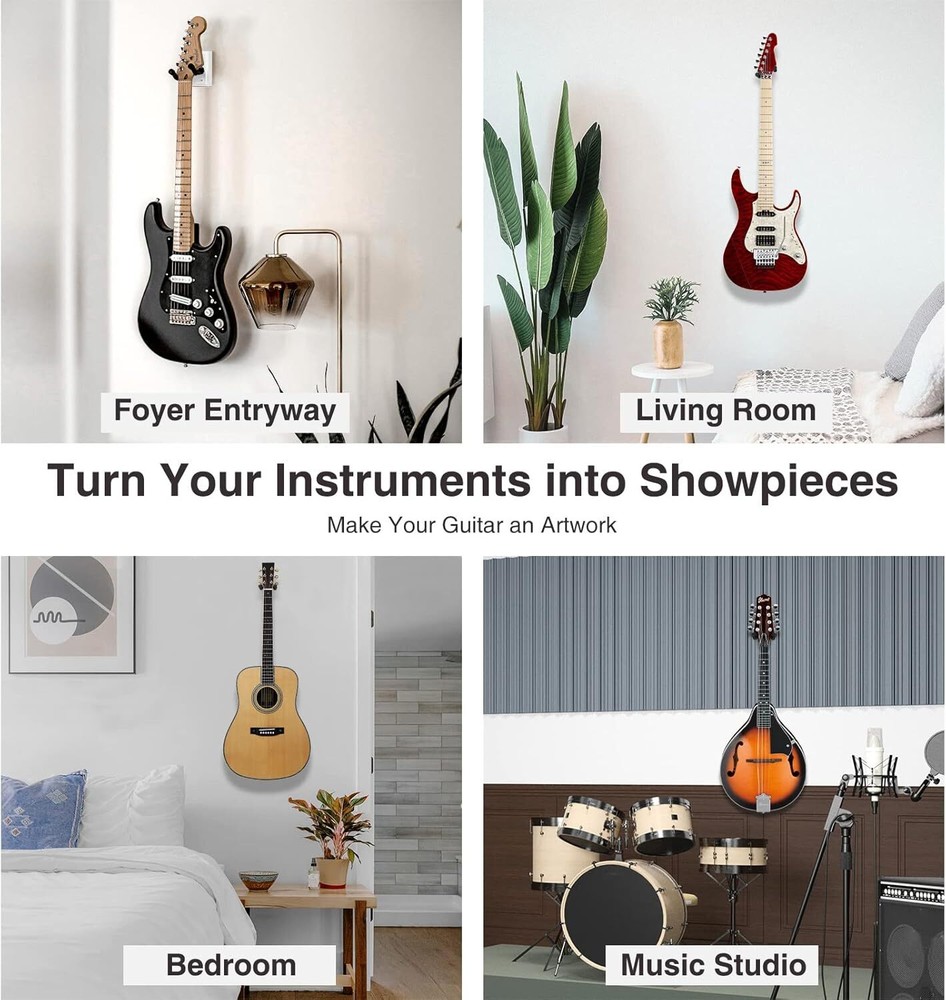 Guitar Wall Mount Hanger 2 Pack, Holder Hook Bracket White