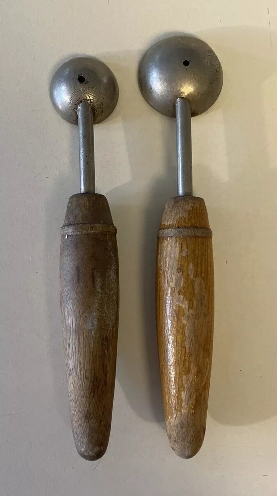 TWO - Vintage Wooden Handle Melon Ballers - Small & Medium.