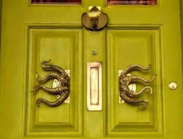 2 RUSTIC heavy Brass Stunning Large Octopus Solid Door Handle grab PULLS aged