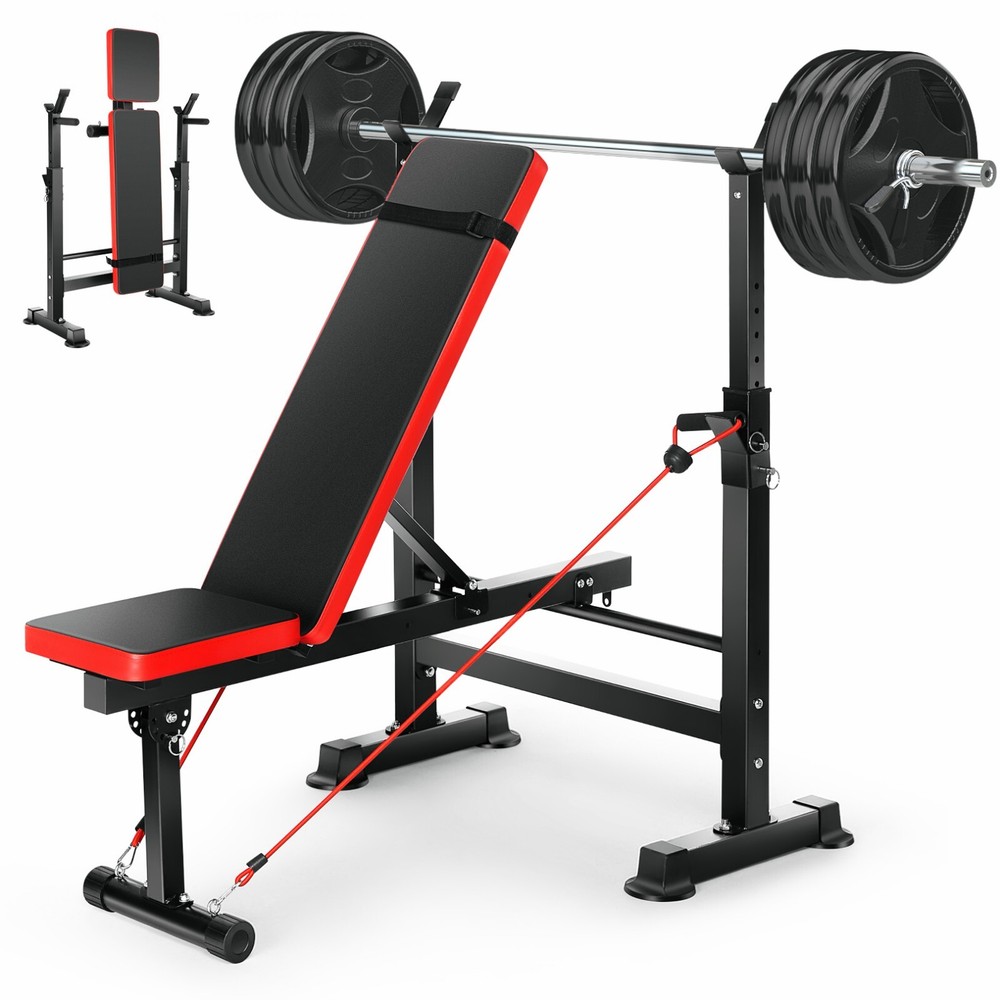 Adjustable Weight Bench 600Lbs 4-in-1 Folding Workout Bench Set w/Barbell Rack💪