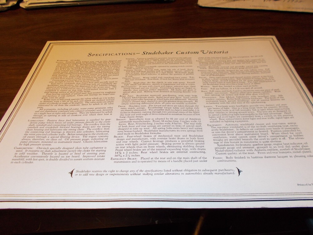 1927 Studebaker Custom Victoria Sales Brochure