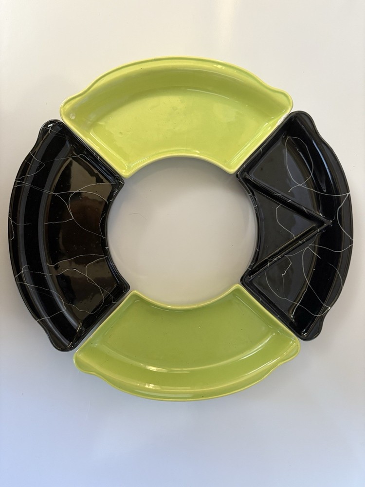 Atomic Vtg 1960s 5-Piece Ceramic Buffet Server MCM Chips & Dip Veggies Apps 20”