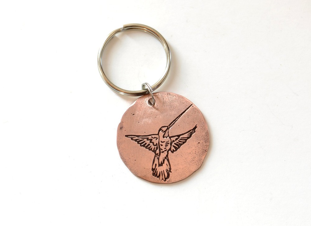 Copper hummingbird keyring or keychain
