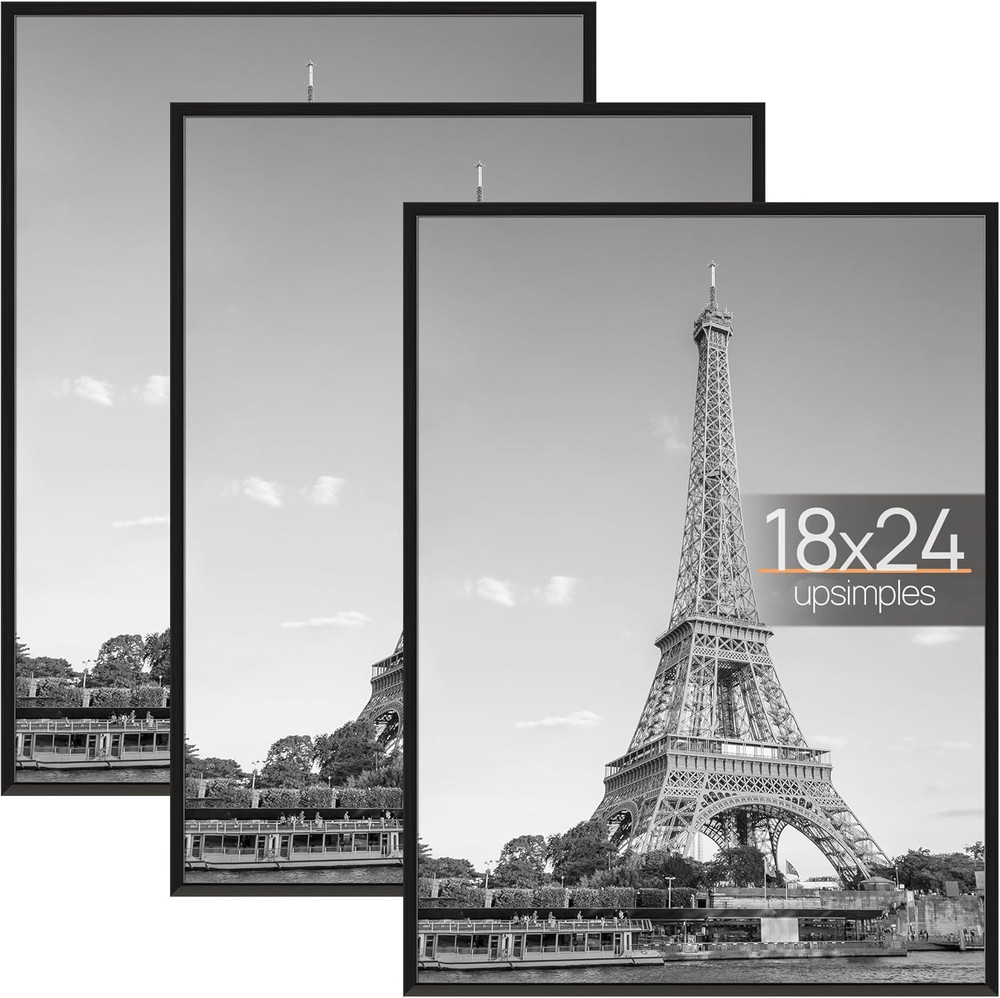 18 x 24 Picture Frame Black 3 Pack Scratch Proof Poster Wall Mount