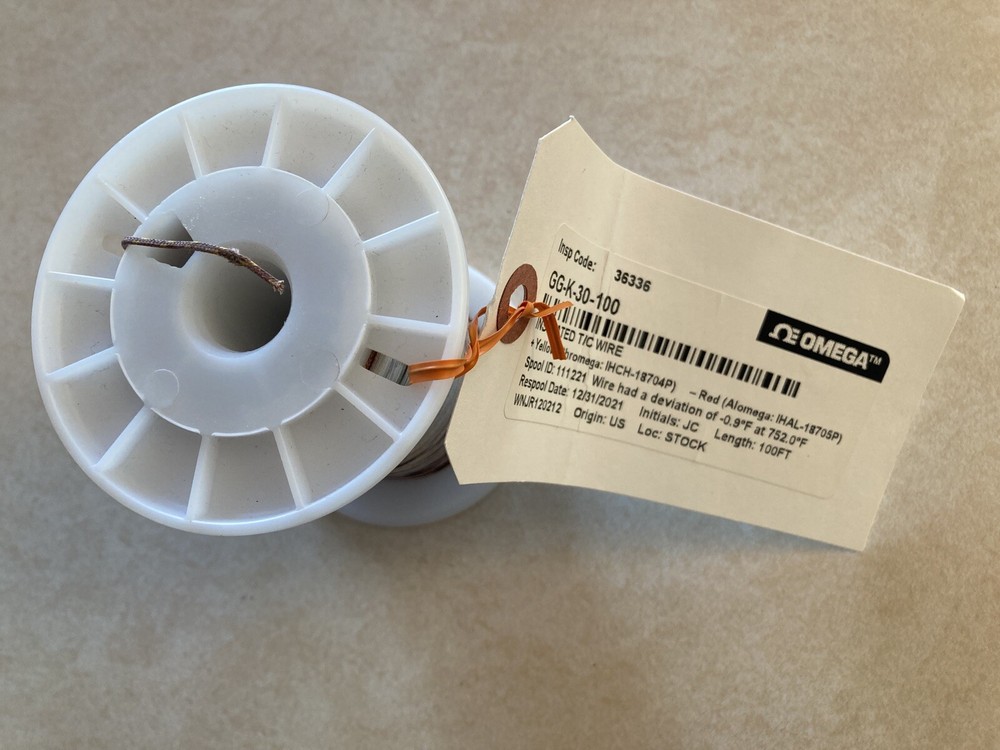 Type K Thermocouple Wire, 30AWG Solid Wire, Omega Part #GG-K-30-100