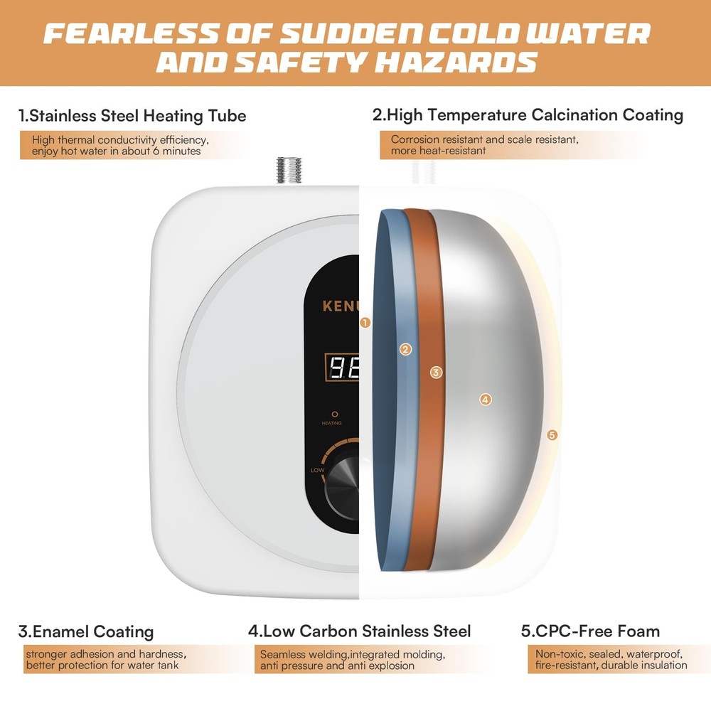 Under Sink Instant Hot Water Heater,2.5 Gallon Mini Tank Water Heaters with L...