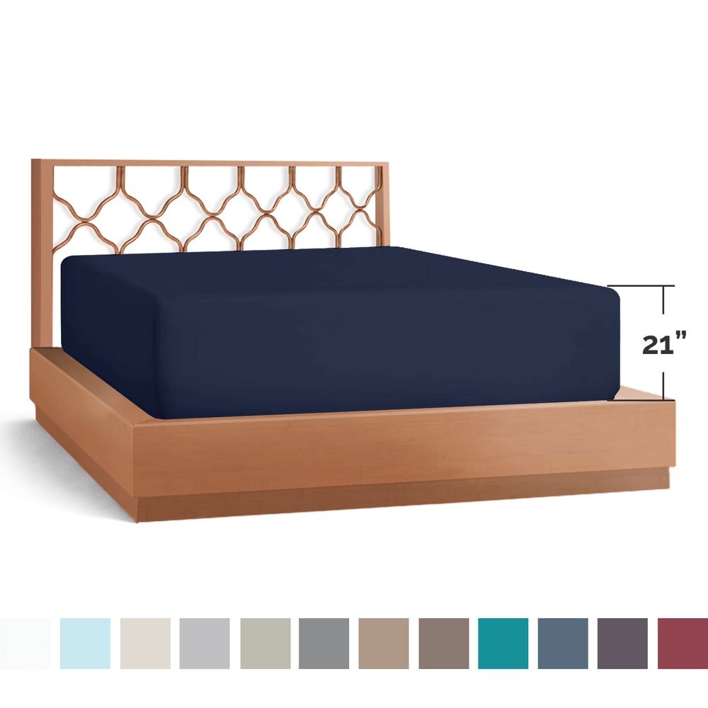 21” Extra Deep Pocket Ultra Soft Fitted Sheet with Corner Straps, King-Navy Blue