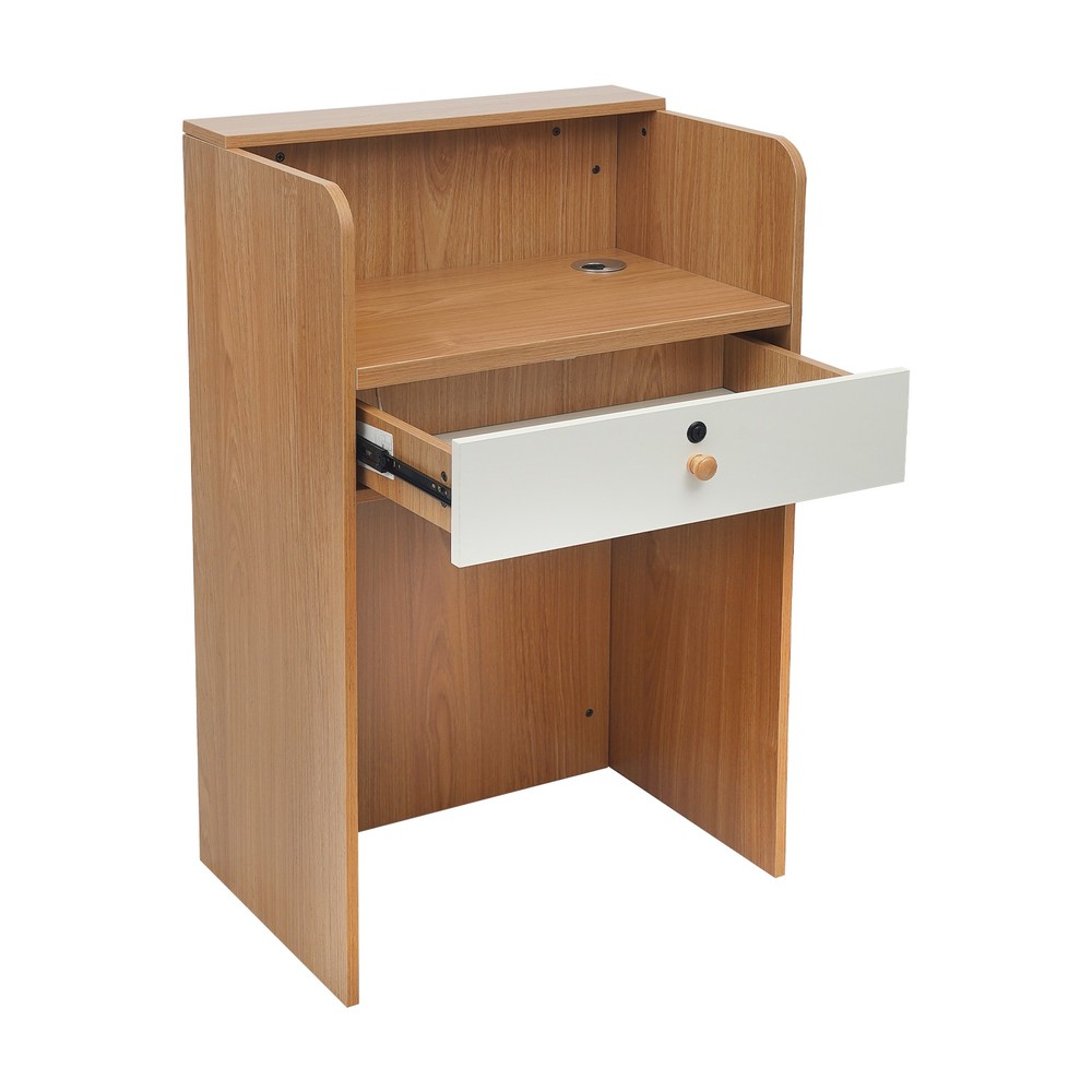Reception Desk with LED Light Checkout Counter Table w/ Storage Drawer Store Use