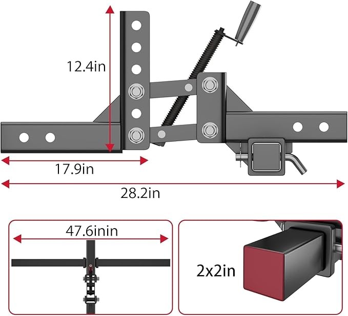 50'' Manual Implement Lift 2'' Receiver 1 Point Hitch Lift System Adjustable