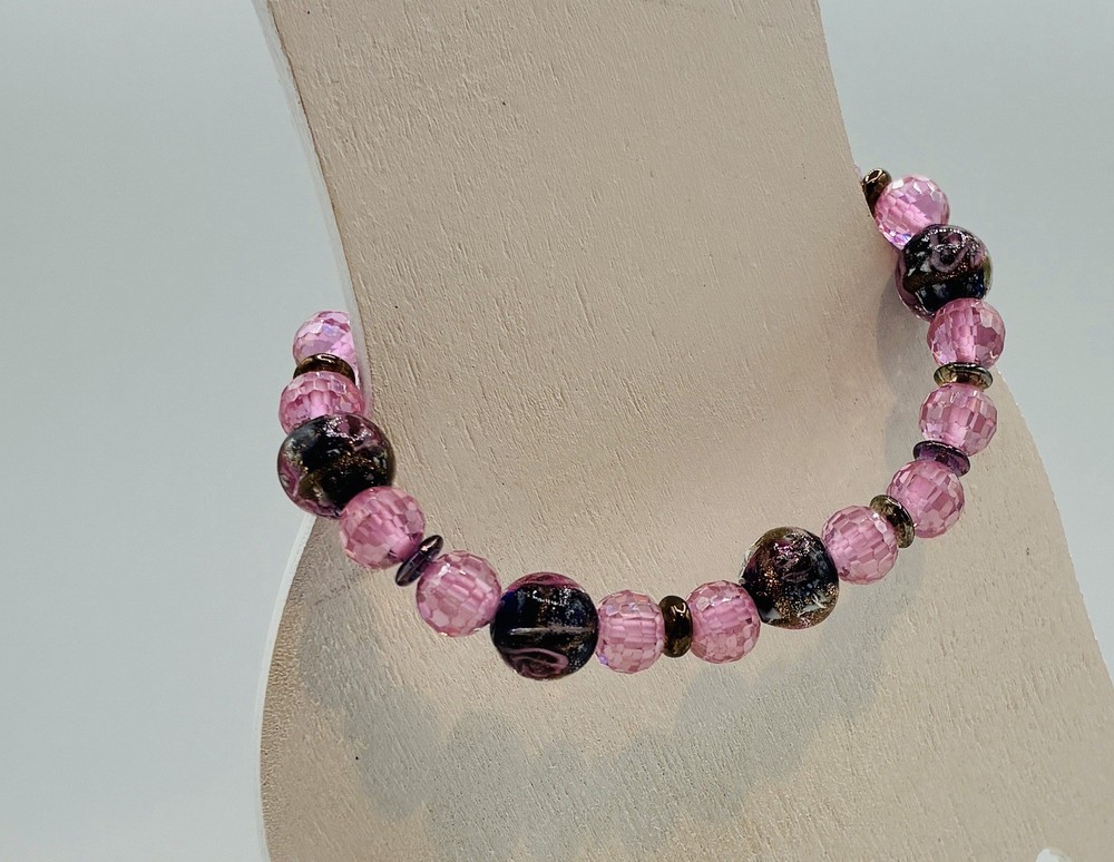 Bracelet Stretchy Lampwork & Cubic Zirconia