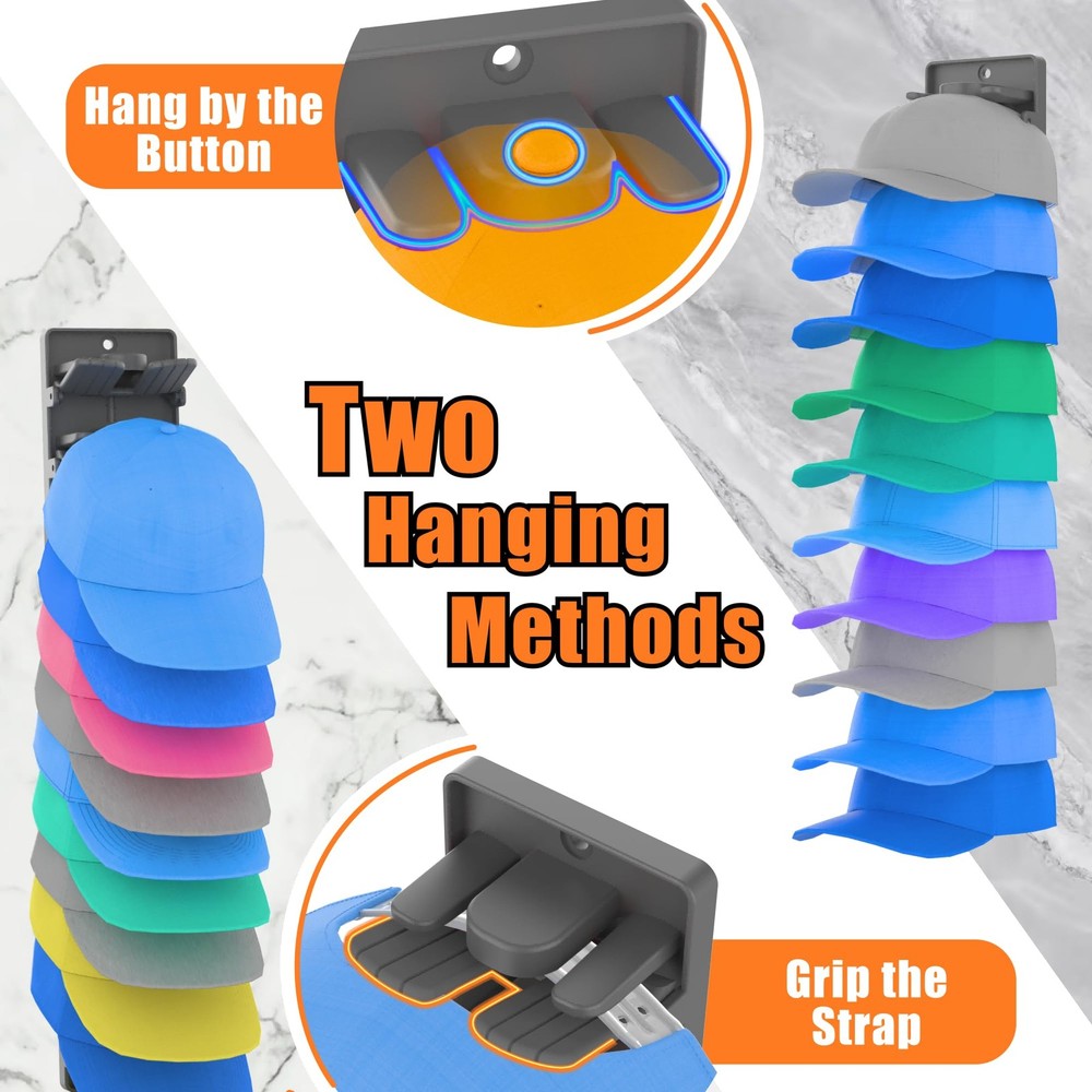 Hat Organizer for Baseball Caps 2 Packs with Builtin Spring Clips Wall Mount...