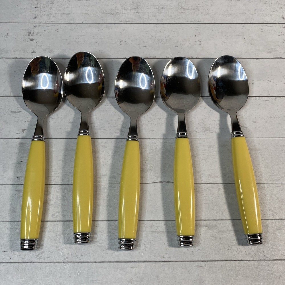 Pfaltzgraff Stainless Flatware Yellow Plastic Handle 4 Dinner Forks