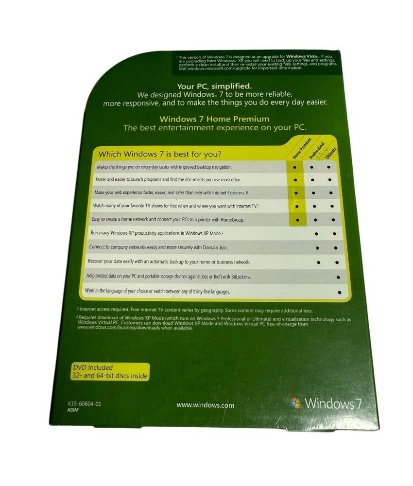 Microsoft Windows 7 Home Premium Upgrade 32 & 64 Bit DVD