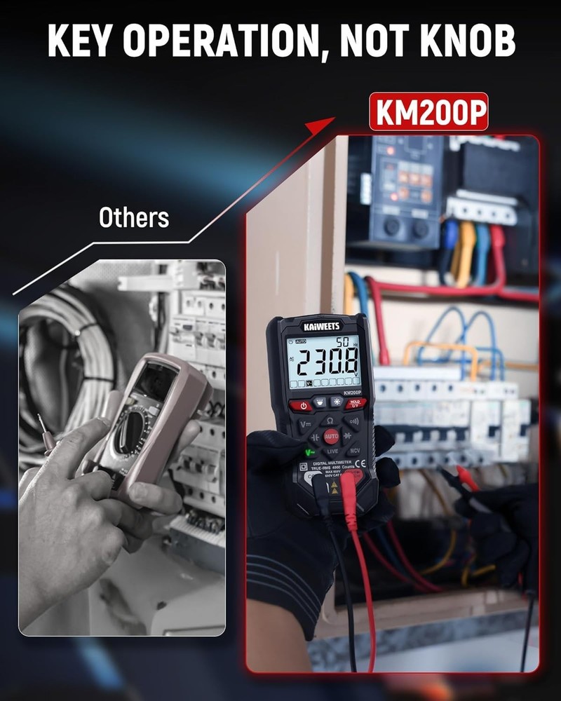 KM200P Digital Multimeter, All Button Operation, TRMS Auto Ranging, 400