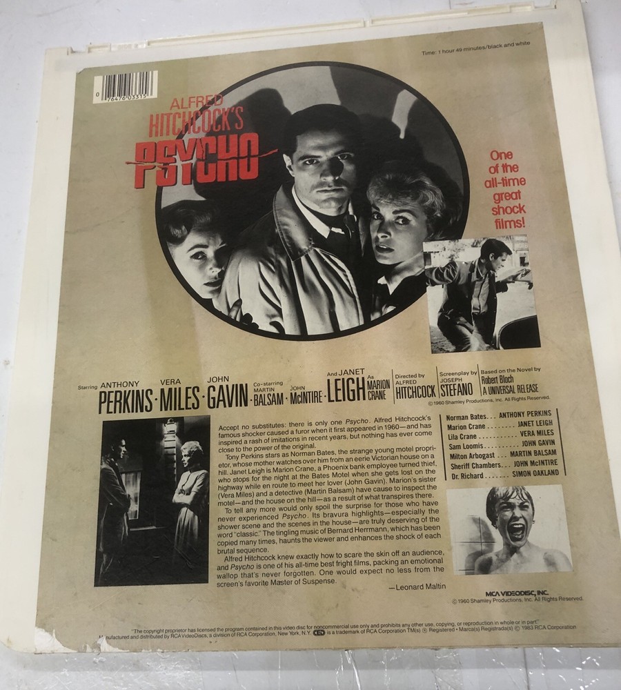 Psycho RCA CED Videodisc Movie