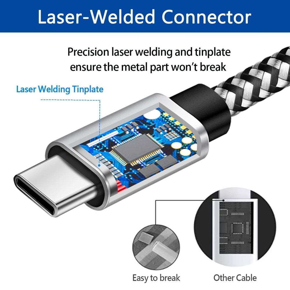 5-Pack Braided USB C Type-C Fast Charging Data SYNC Charger Cable Cord 3/6/10FT