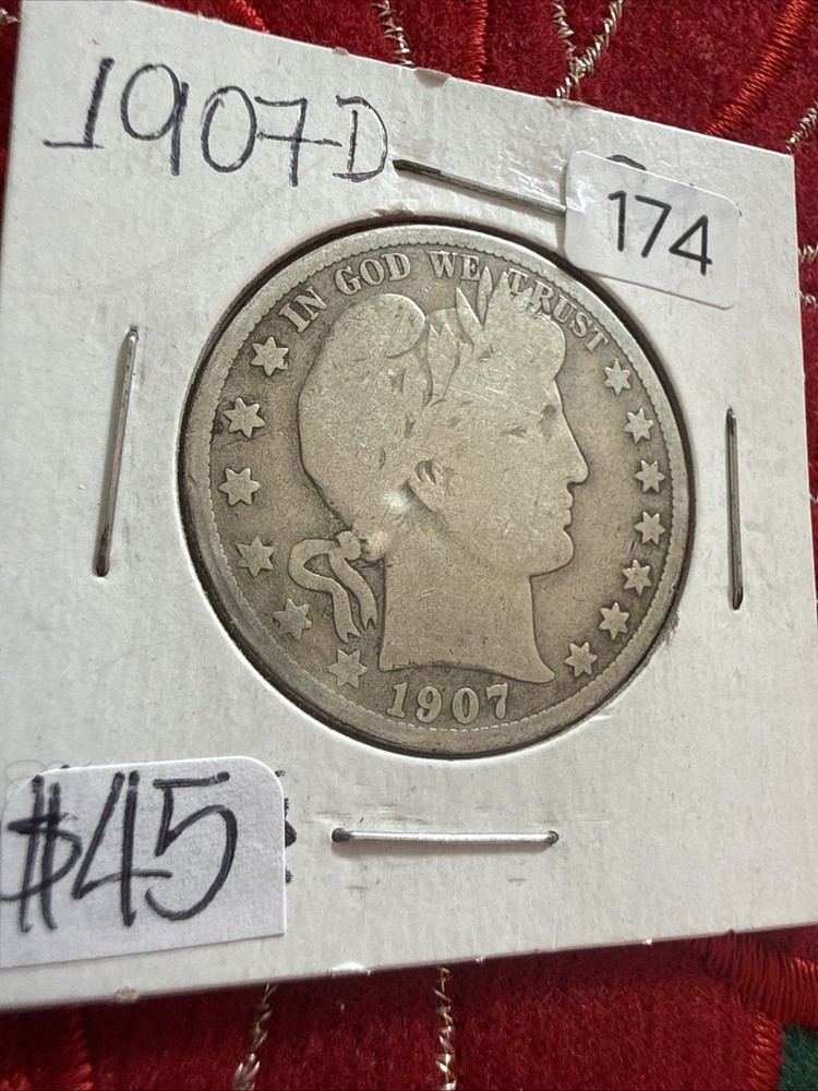 1907-D Barber half dollar coin.