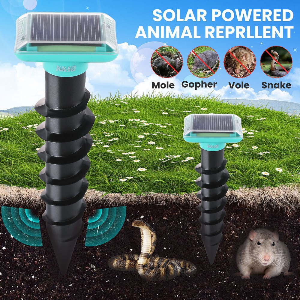 Solar Animal Ultrasonic Repellent Mice Gopher Mole Pest Snake Repeller Buzzing