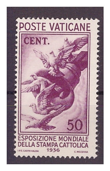 VATICAN 1936 - CATHOLIC PRESS Cent.  50 NEW ** MNH