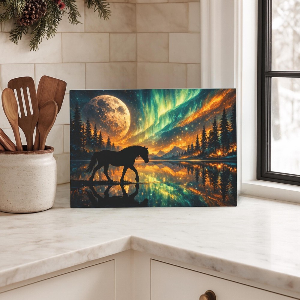 Tempered Glass Cutting Board Aurora Horse Personalized Kitchen Decor