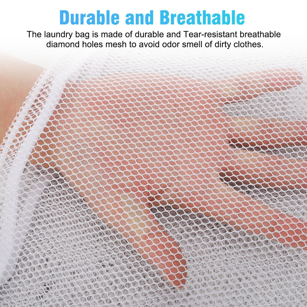 2x Extra Large Drawstring Laundry Bag Solid Mesh Material Mesh Laundry Bag White
