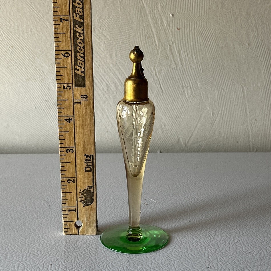 ANTIQUE VASELINE URANIUM GLASS PERFUME ATOMIZER BOTTLE