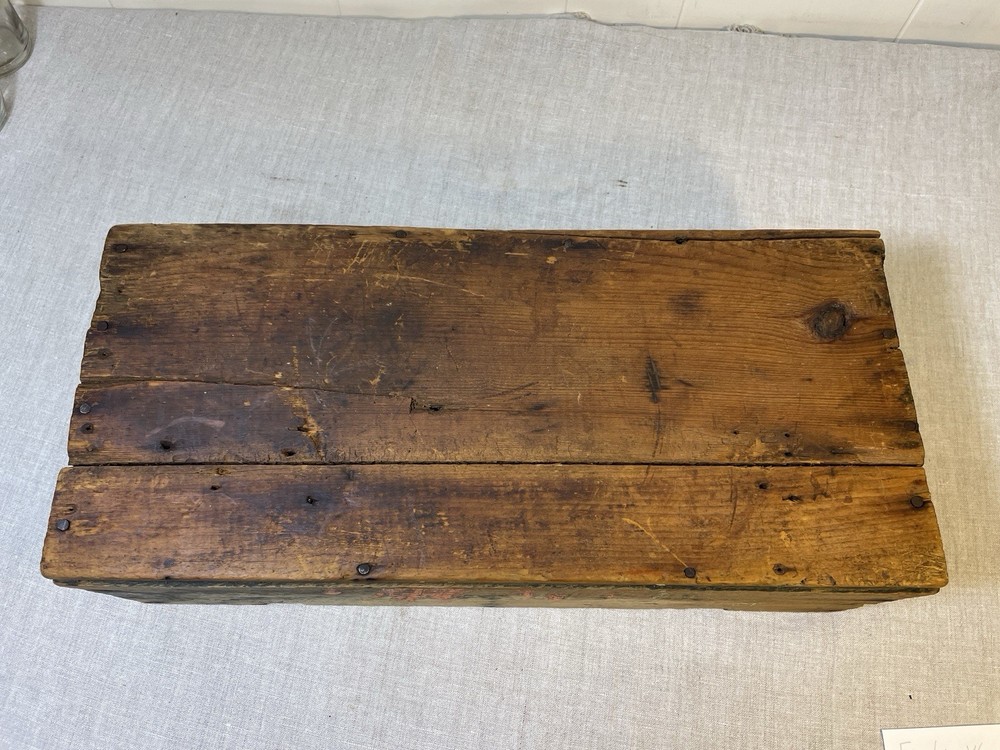Antique Primitive Wooden tool Box Crate Handmade Hinges Rectangle Workshop 18”