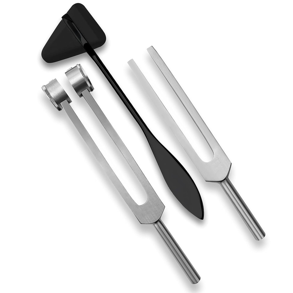 Comprehensive 3-Pc Tuning Fork Set with Taylor Hammer for Auditory Assessments