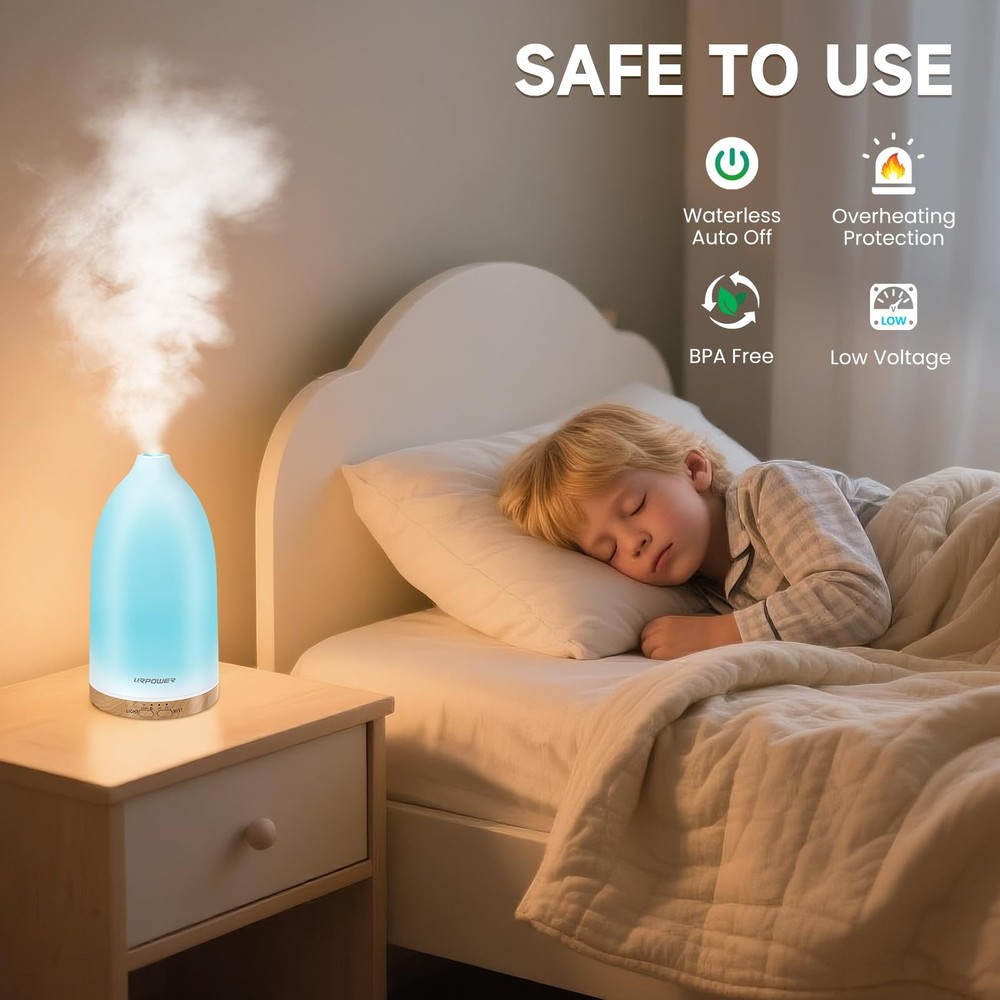 URPOWER Essential Oil Diffuser with 7 LED Color 100mL/Compact, Smooth White