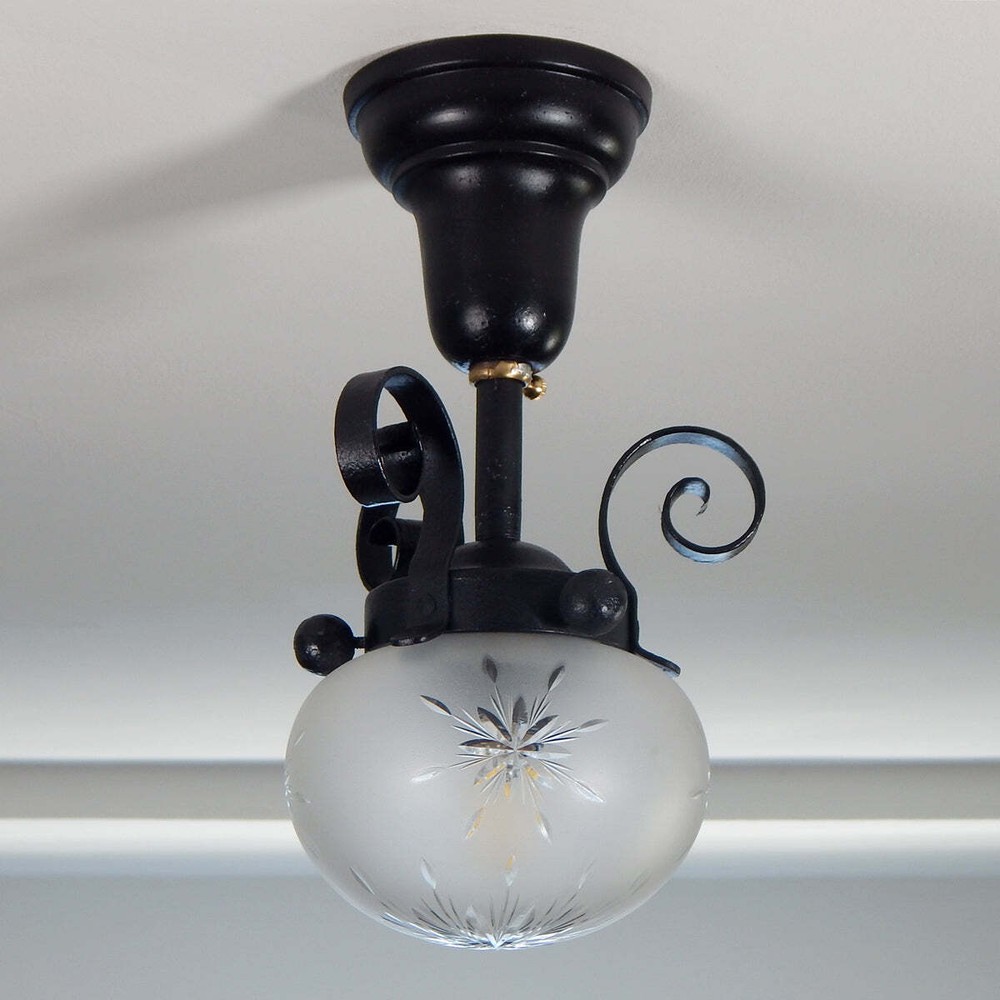 Restored Antique Iron Semi-Flush Ceiling Light Fixture