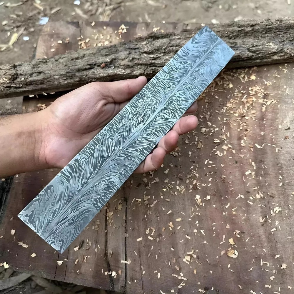 HANDMADE DAMASCUS STEEL BLANK BILLET FEATHER PATTERN FOR KNIFE MAKING