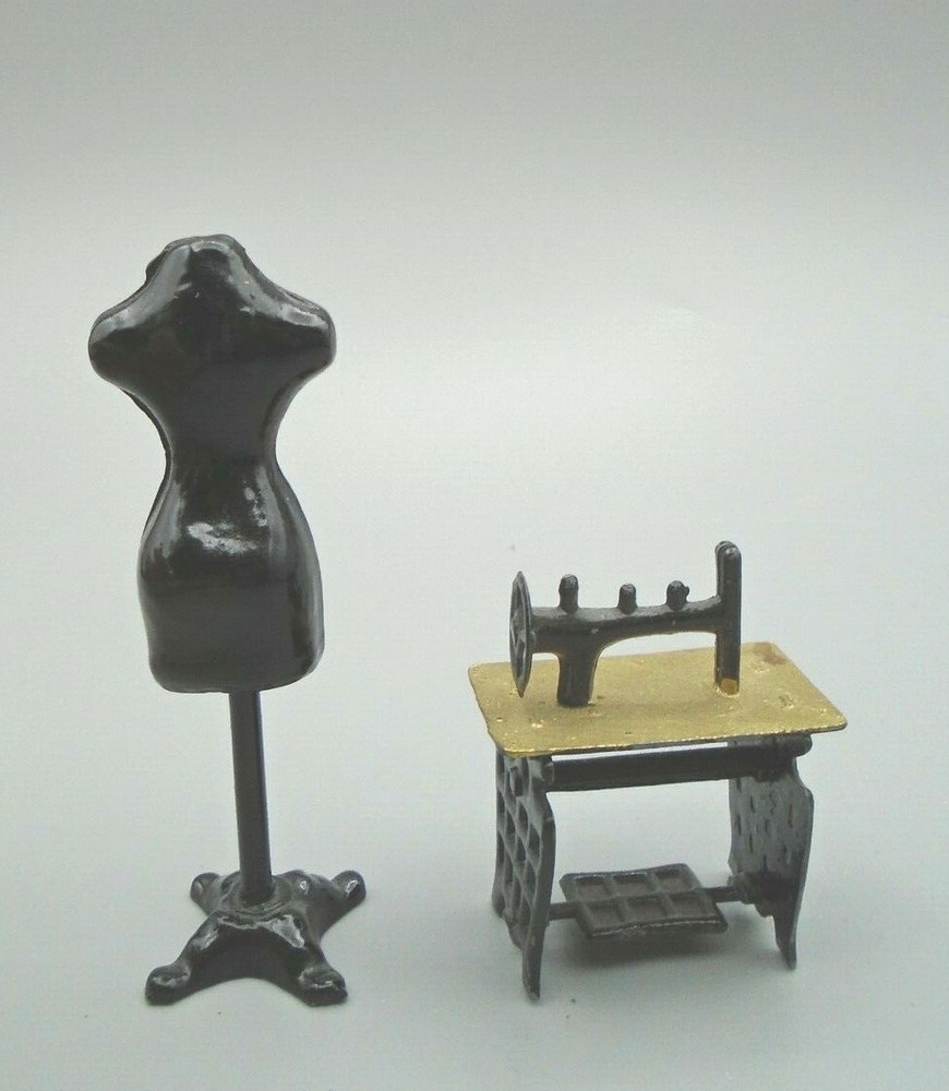 Black Miniature Sewing Machine and Dress Makers Form