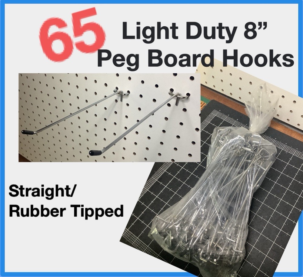 8" Pegboard Hooks, Light Duty, Rubber Tip, Chrome, 1/8", Open-box (65-Qty)