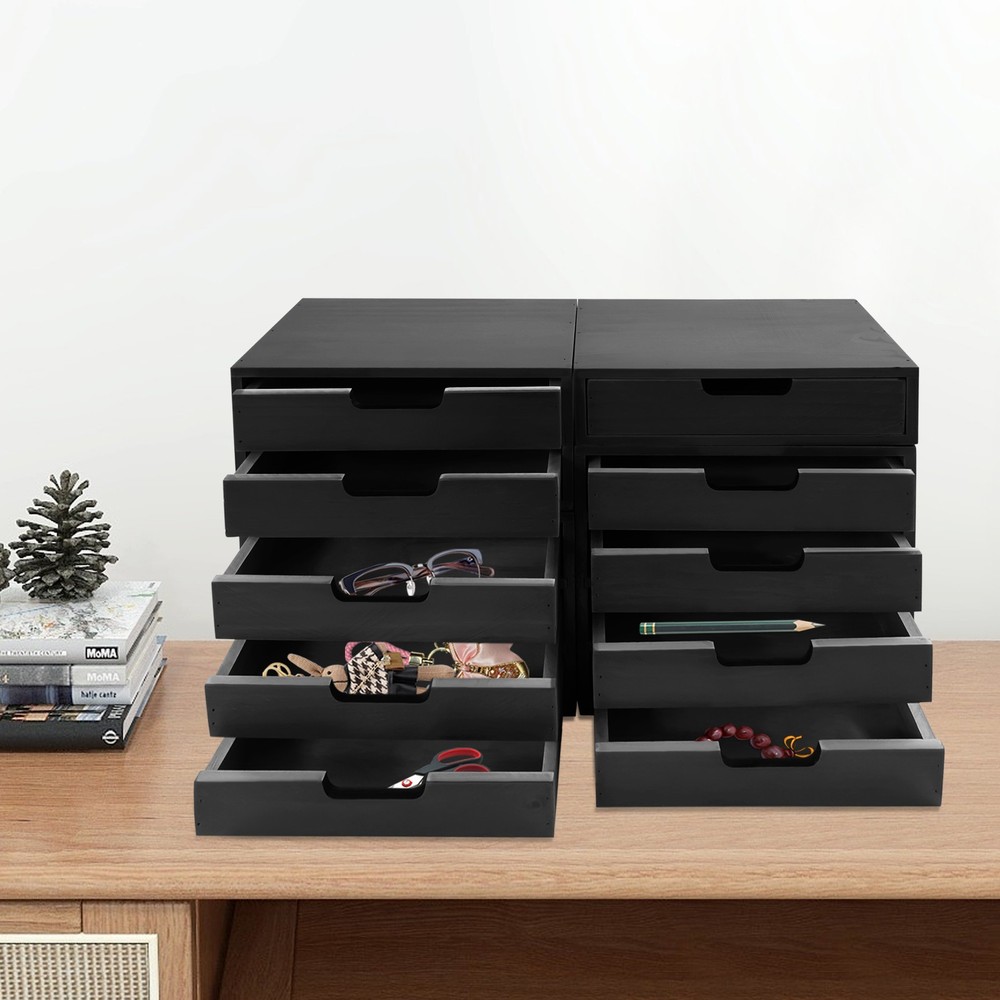 10*Drawers Cabinet Desktop Storage Organizer Desktop Wood Stackable Drawer Rack