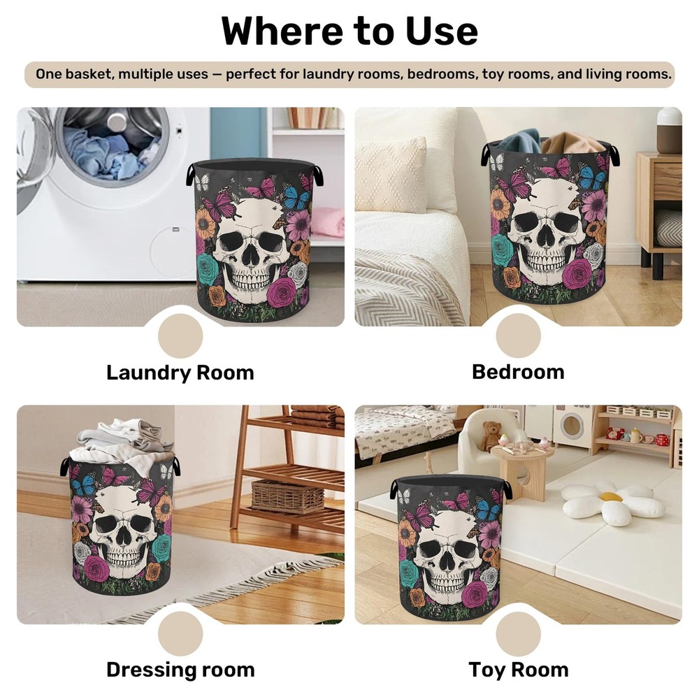 Skull Gothic Laundry Hamper - Foldable Waterproof Fabric Laundry Basket with ...