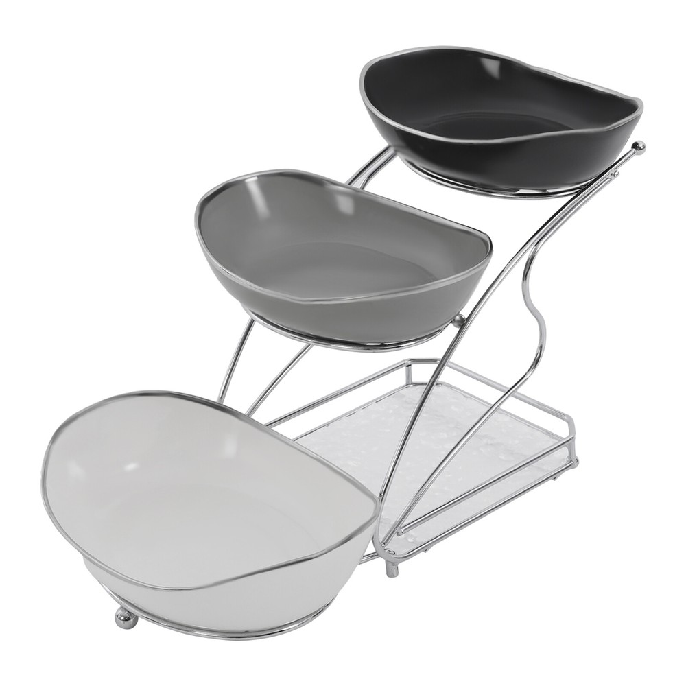 3 Tier Fruit Serving Bowls w/ Stand Fruit Serving Bowl Holder for Kitchen Silver