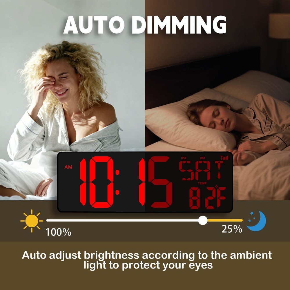 Digital Wall Clock Large Display: 16.5" LED Digital Clock with Remote Control...