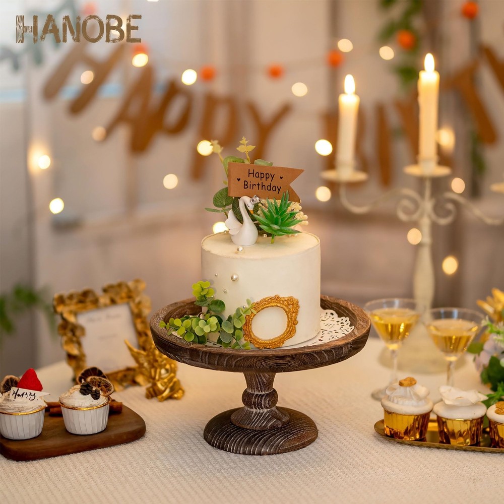 Hanobe Round Wood Display Riser: Rustic Wooden Risers Decorative Distressed
