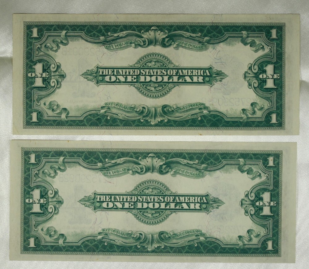 2 Consecutive Numbered $1 Large Size Silver Certificates. AU/CU