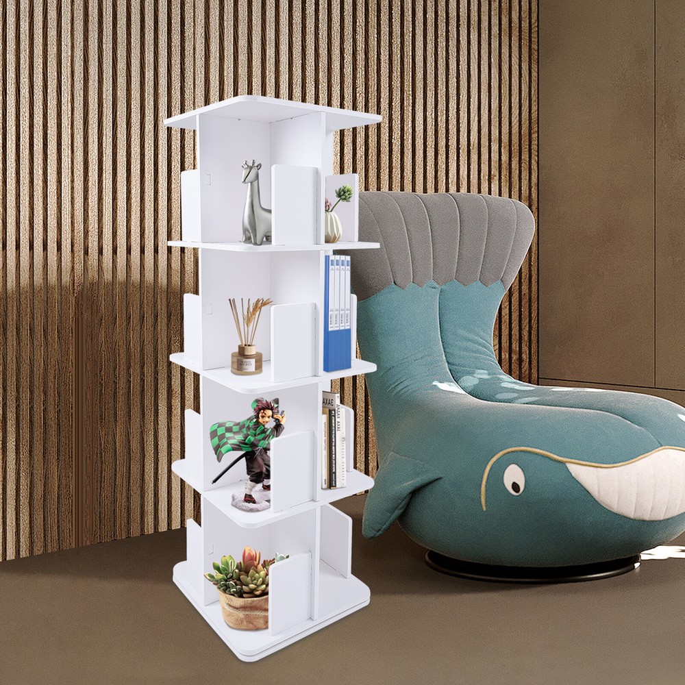 360° Rotating Bookshelf 4 Tier Standing Bookcase Small Corner Bookcase